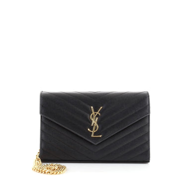 Saint Laurent Classic Monogram Wallet on Chain Matelasse Chevron Leather Medium