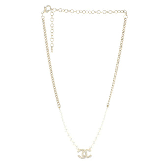 Chanel CC Pearl and Chain Pendant Necklace Metal with Crystals and Faux Pearls