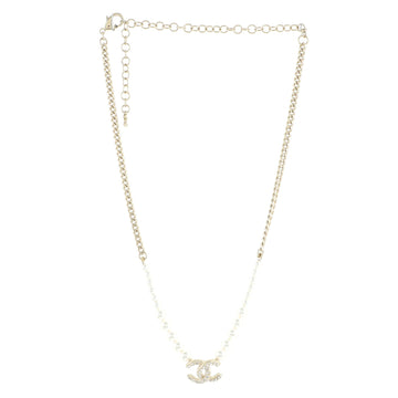 Chanel CC Pearl and Chain Pendant Necklace Metal with Crystals and Faux Pearls