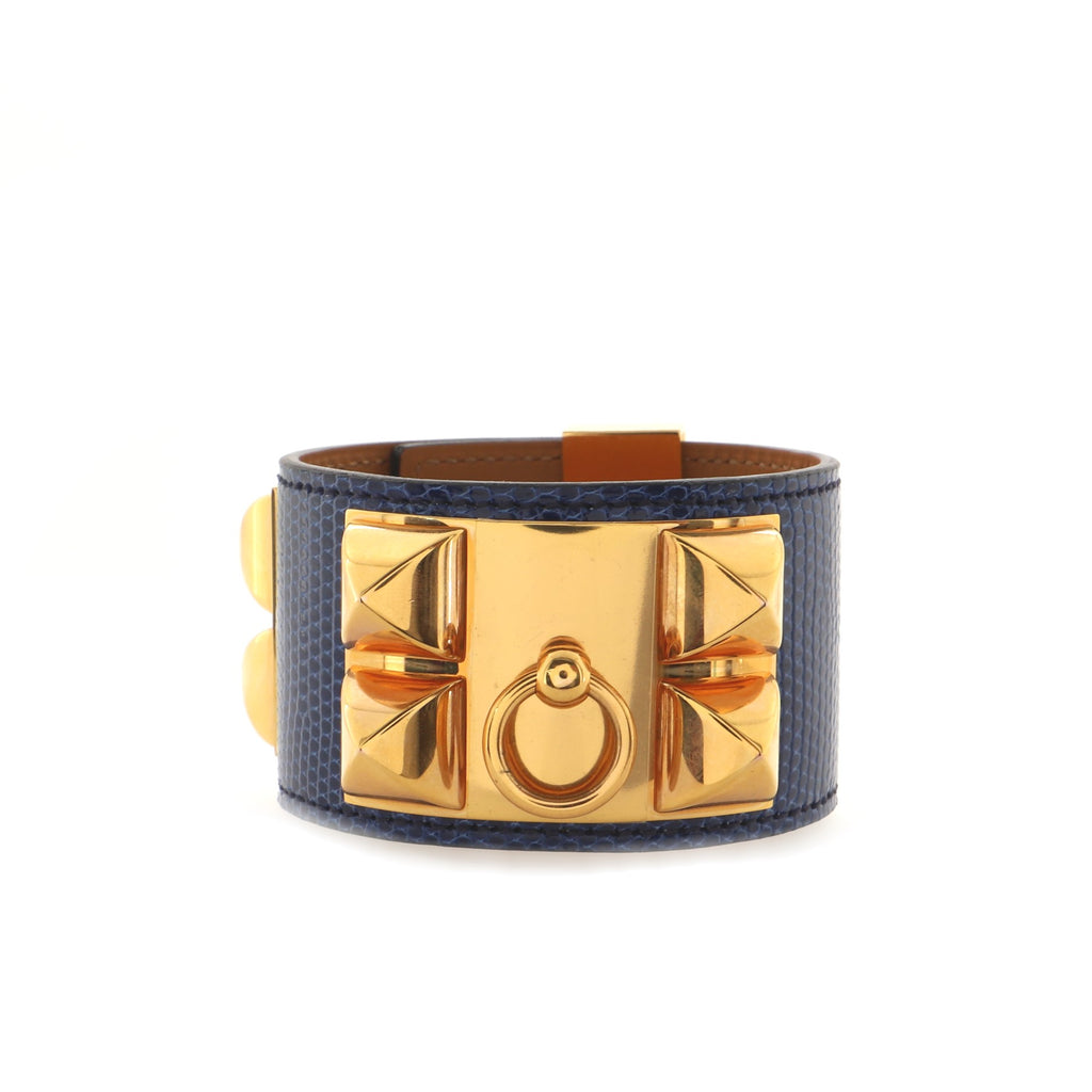 Hermes Mykonos Blue Niloticus Lizard Medor Collier de Chien Bracelet