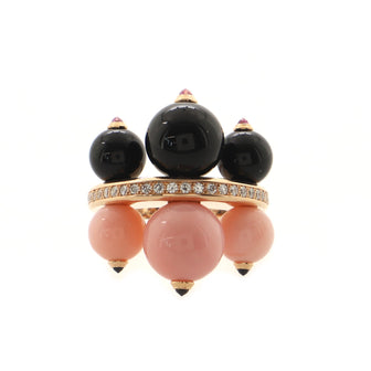 Cartier Evasions Joaillieres Ring 18K Rose Gold with Pink Opal, Onyx and Diamonds Large