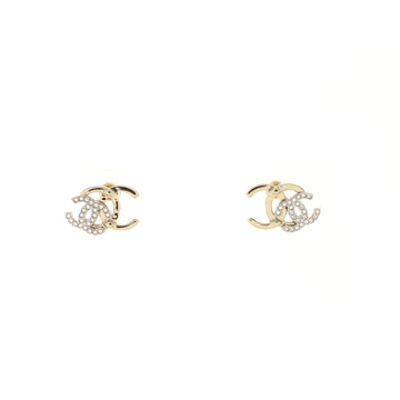 Chanel Double CC Stud Earrings Crystal Embellished Metal