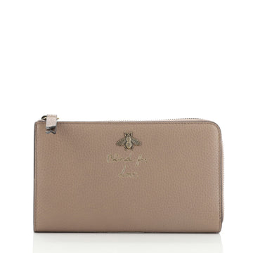 Gucci Animalier Zip Around Wristlet Wallet Embellished Leather