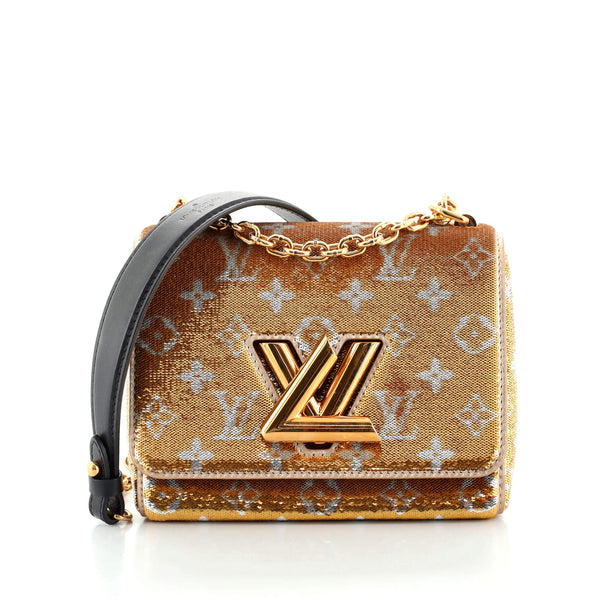 LOUIS VUITTON Sequins Monogram Twist Shoulder Bag PM Gold Silver 467125