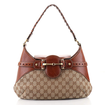 Gucci Horsebit Shoulder Bag GG Canvas and Leather Large