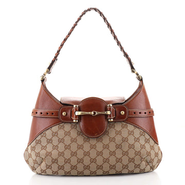 Gucci Horsebit Shoulder Bag GG Canvas and Leather Large