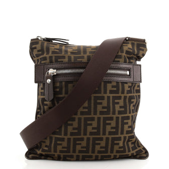 Fendi Vintage Front Zip Flat Messenger Bag Zucca Canvas Medium