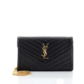 Saint Laurent Classic Monogram Wallet on Chain Matelasse Chevron Leather Medium