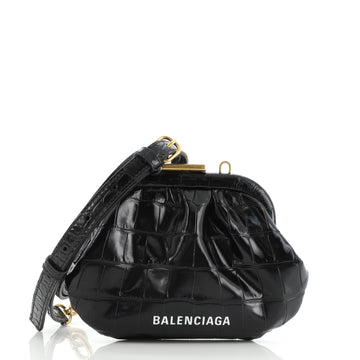 Balenciaga Cloud Coin Purse with Strap Crocodile Embossed Leather