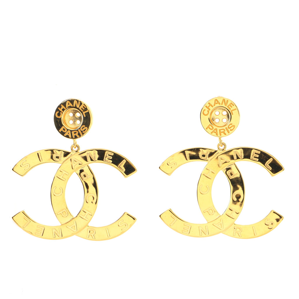 Chanel CC Paris Button Drop Earrings Metal Gold 924101