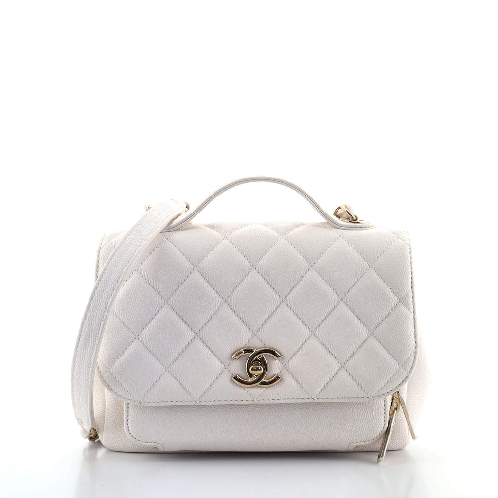 Chanel Business Affinity Flap Bag Quilted Caviar Small White 925351