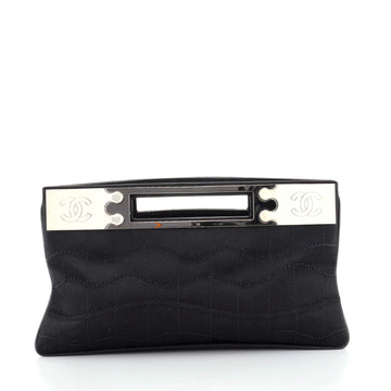 Chanel Vintage CC Cut Out Handle Clutch Stitched Satin
