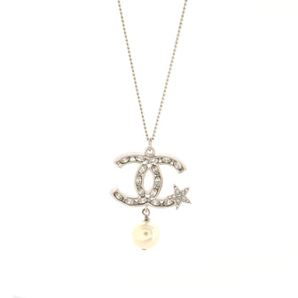 Chanel CC Star Pearl Drop Pendant Necklace Metal with Crystals and Faux Pearl