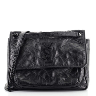 Saint Laurent Niki Chain Flap Bag Matelasse Chevron Leather Medium