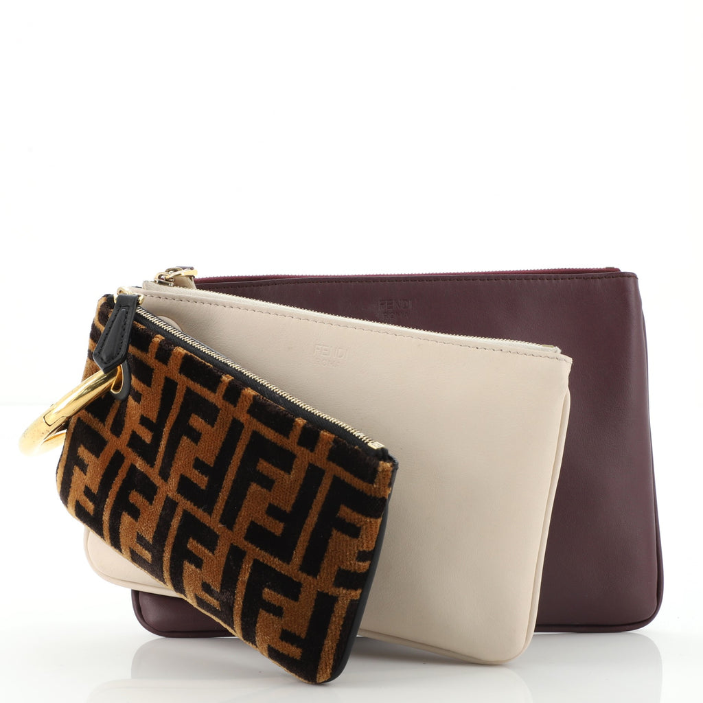 Fendi Triplette Pouch Set Calfskin with Zucca Velvet 92651