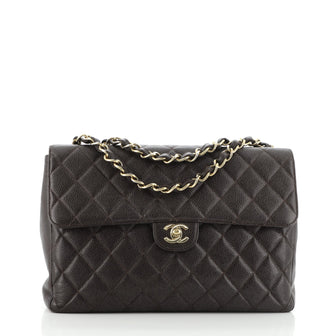 Chanel Vintage Square Classic Single Flap Bag Quilted Caviar Jumbo