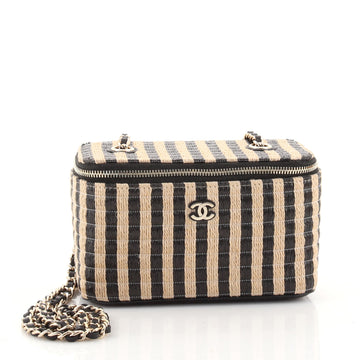 Chanel Classic Vanity Case with Chain Striped Raffia and Jute Small