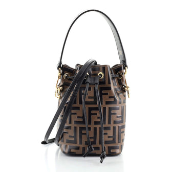Fendi Mon Tresor Bucket Bag Zucca Embossed Leather Mini