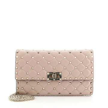 Valentino Rockstud Spike Wallet on Chain Quilted Leather Small