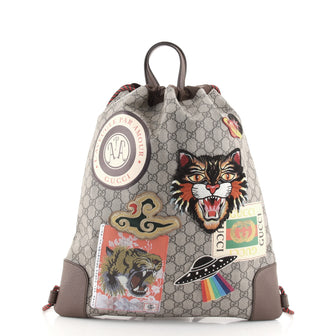 Gucci Courrier Soft Drawstring Backpack GG Coated Canvas with Applique Medium