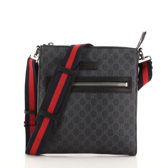 Gucci Web Strap Front Zip Messenger Bag GG Coated Canvas Medium