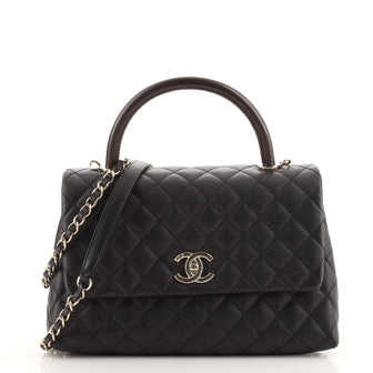 Chanel Coco Top Handle Bag Quilted Caviar with Lizard Embossed Handle Small