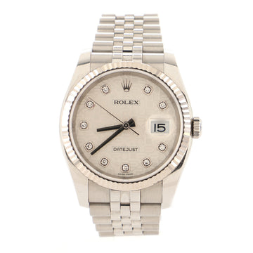 Rolex Oyster Perpetual Datejust Automatic Watch Stainless Steel and White Gold with Jubilee Dial and Diamond Markers 36
