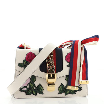 Gucci Sylvie Shoulder Bag Embroidered Leather Small