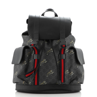 Gucci Double Pocket Buckle Backpack Printed GG Coated Canvas Large
