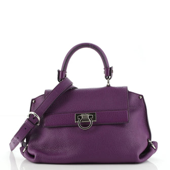 Salvatore Ferragamo Sofia Satchel Pebbled Leather Small