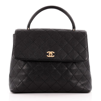 Chanel Vintage Classic Top Handle Flap Bag Quilted Caviar Jumbo