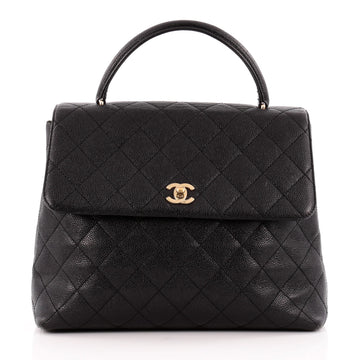 Chanel Vintage Classic Top Handle Flap Bag Quilted Caviar Jumbo