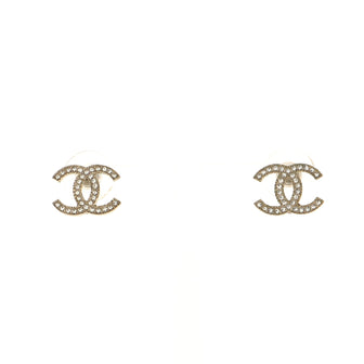 Chanel CC Stud Earrings Crystal Embellished Metal