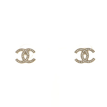 Chanel CC Stud Earrings Crystal Embellished Metal