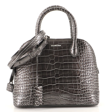 Balenciaga Logo Ville Bag Crocodile Embossed Leather Small