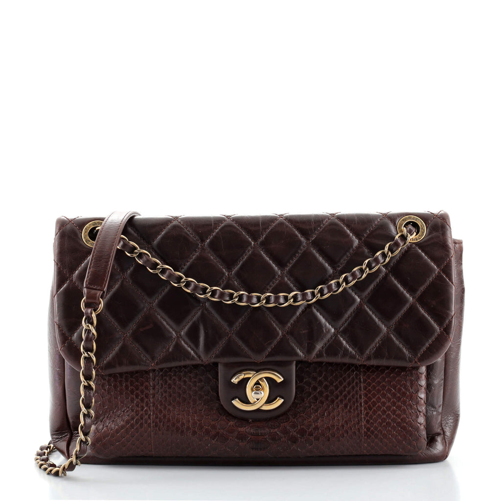Chanel Urban Mix Flap Bag Quilted Aged Calfskin with Python Large