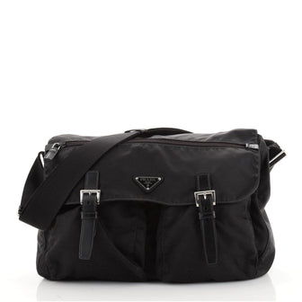 Prada Zip Buckle Messenger Bag Tessuto Large