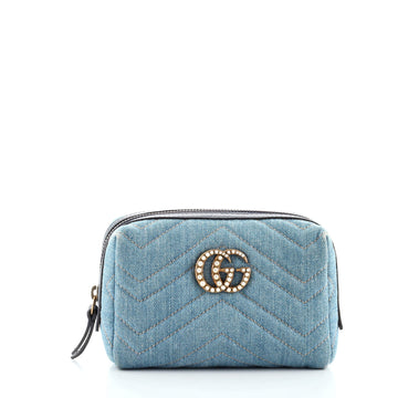 Gucci Pearly GG Marmont Cosmetic Case Matelasse Denim