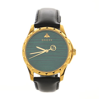 Gucci G Timeless Quartz Watch Plated Metal and Leather with Malachite 38