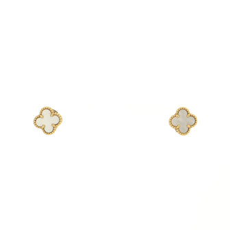 Van Cleef & Arpels Sweet Alhambra Stud Earrings 18K Yellow Gold with Mother of Pearl
