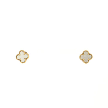Van Cleef & Arpels Sweet Alhambra Stud Earrings 18K Yellow Gold with Mother of Pearl