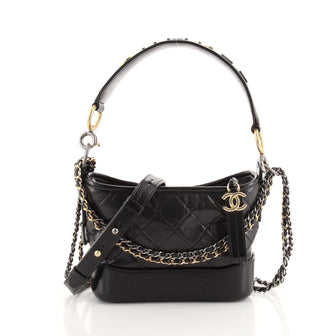 Chanel Gabrielle Hobo with Logo Handle Quilted Aged Calfskin Small Black  930201