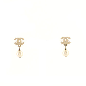 Chanel CC Drop Earrings Metal with Faux Pearls