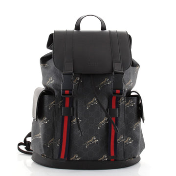 Gucci Double Pocket Buckle Backpack Printed GG Coated Canvas Large