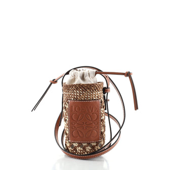 Loewe Cylinder Pocket Crossbody Bag Woven Raffia with Leather