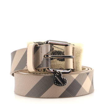 Burberry Heart Charm Belt Smoked Check Coated Canvas Medium
