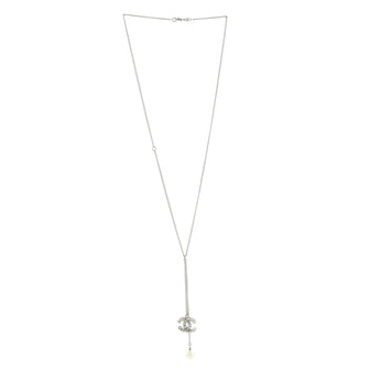 Chanel Baguette CC Pearl Lariat Necklace Crystal Embellished Metal