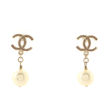 Chanel CC Drop Earrings Metal with Enamel and Faux Pearls