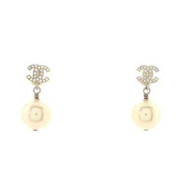 Chanel CC Drop Earrings Metal with Crystal and Faux Pearl