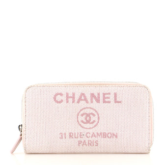 Chanel Deauville Zip Around Wallet Raffia Long